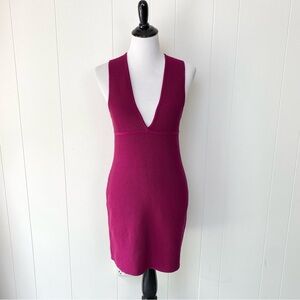 House of Harlow 1960 Fuschia Knit Compression Body Con Dress V Neck Sz Small